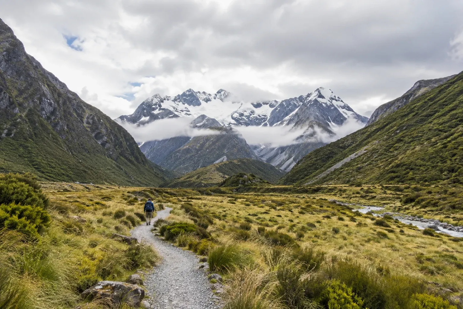 A walking trail through a New Zealand alpine valley