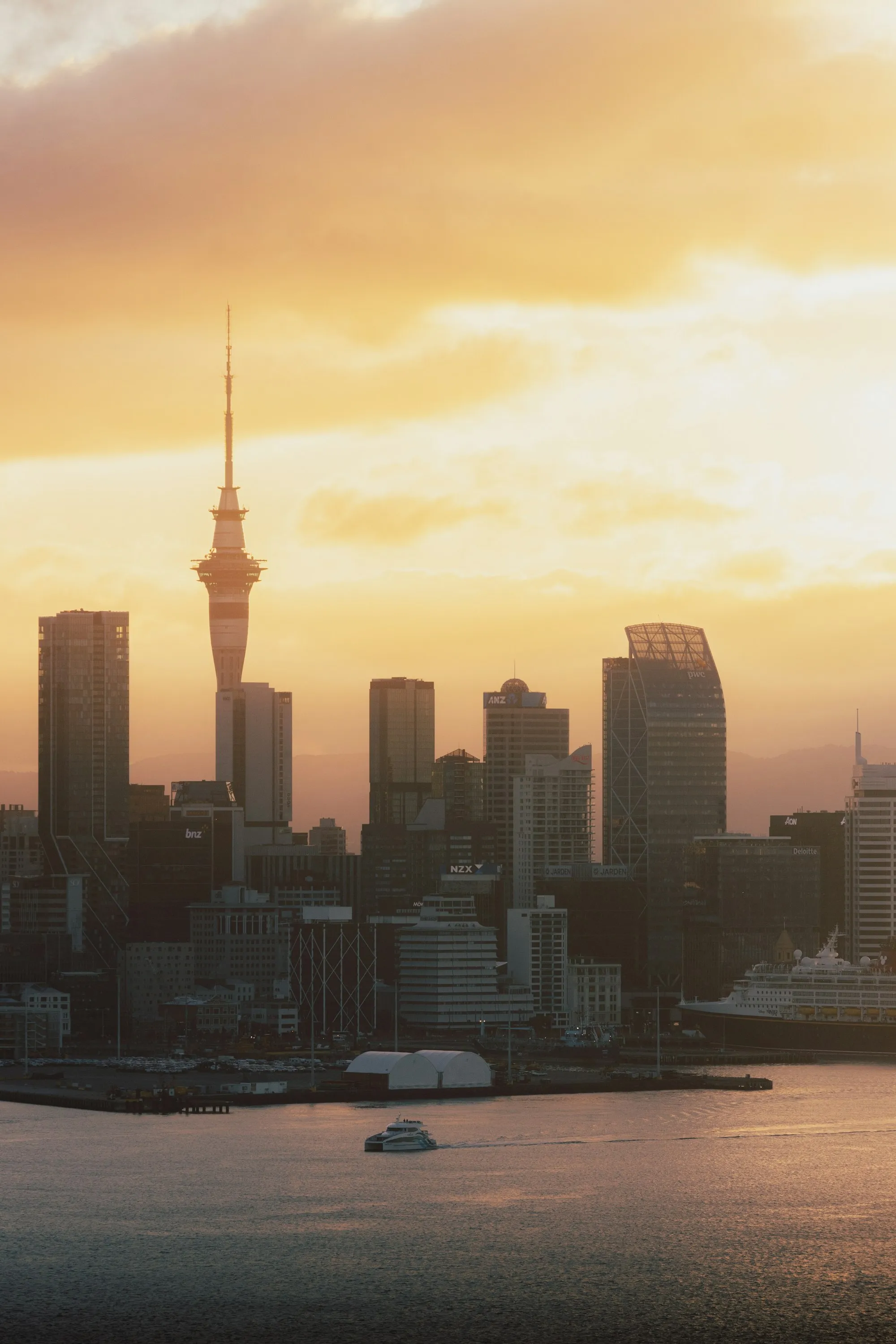 Auckland skyline at sunset